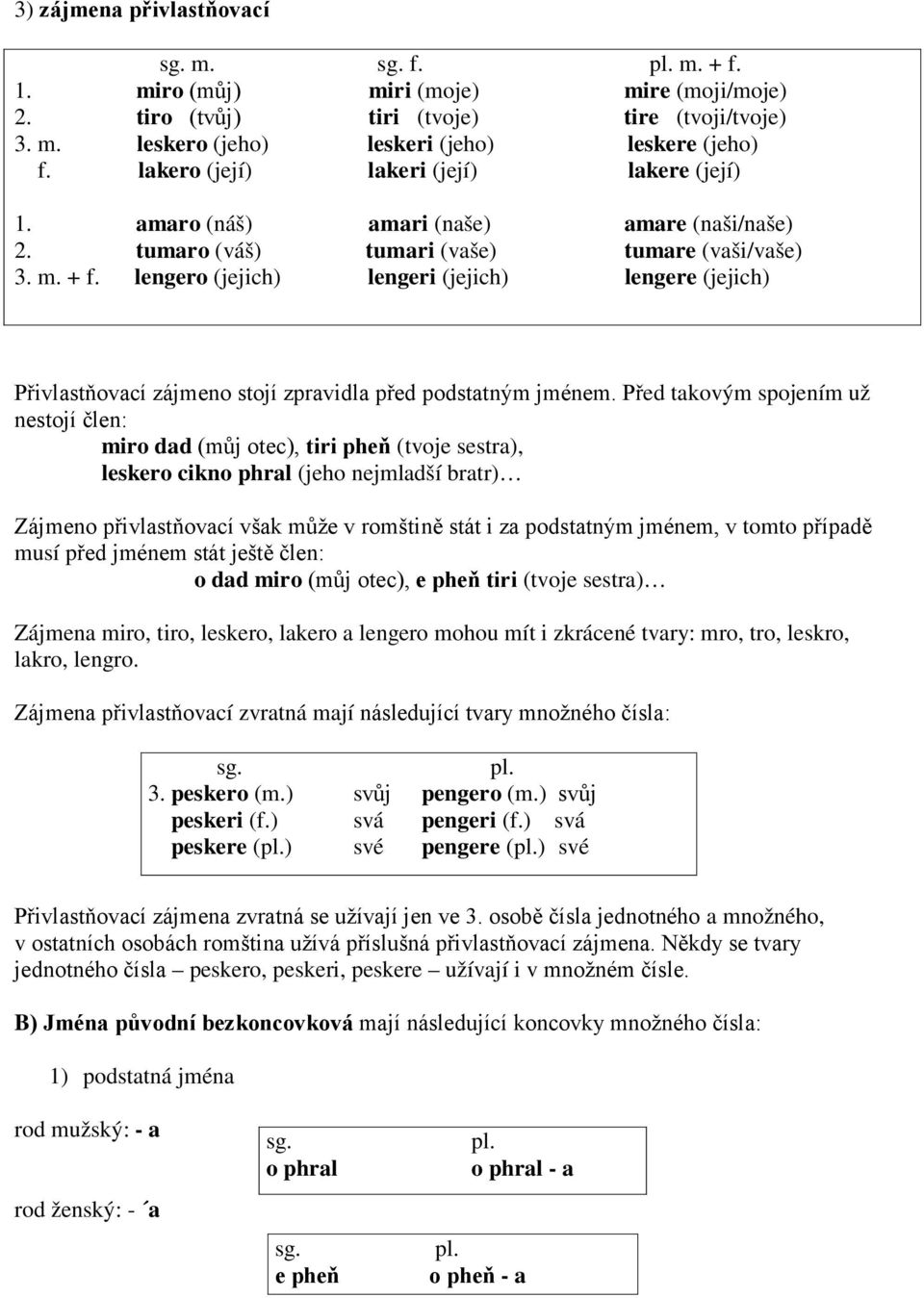 lengero (jejich) lengeri (jejich) lengere (jejich) Přivlastňovací zájmeno stojí zpravidla před podstatným jménem.