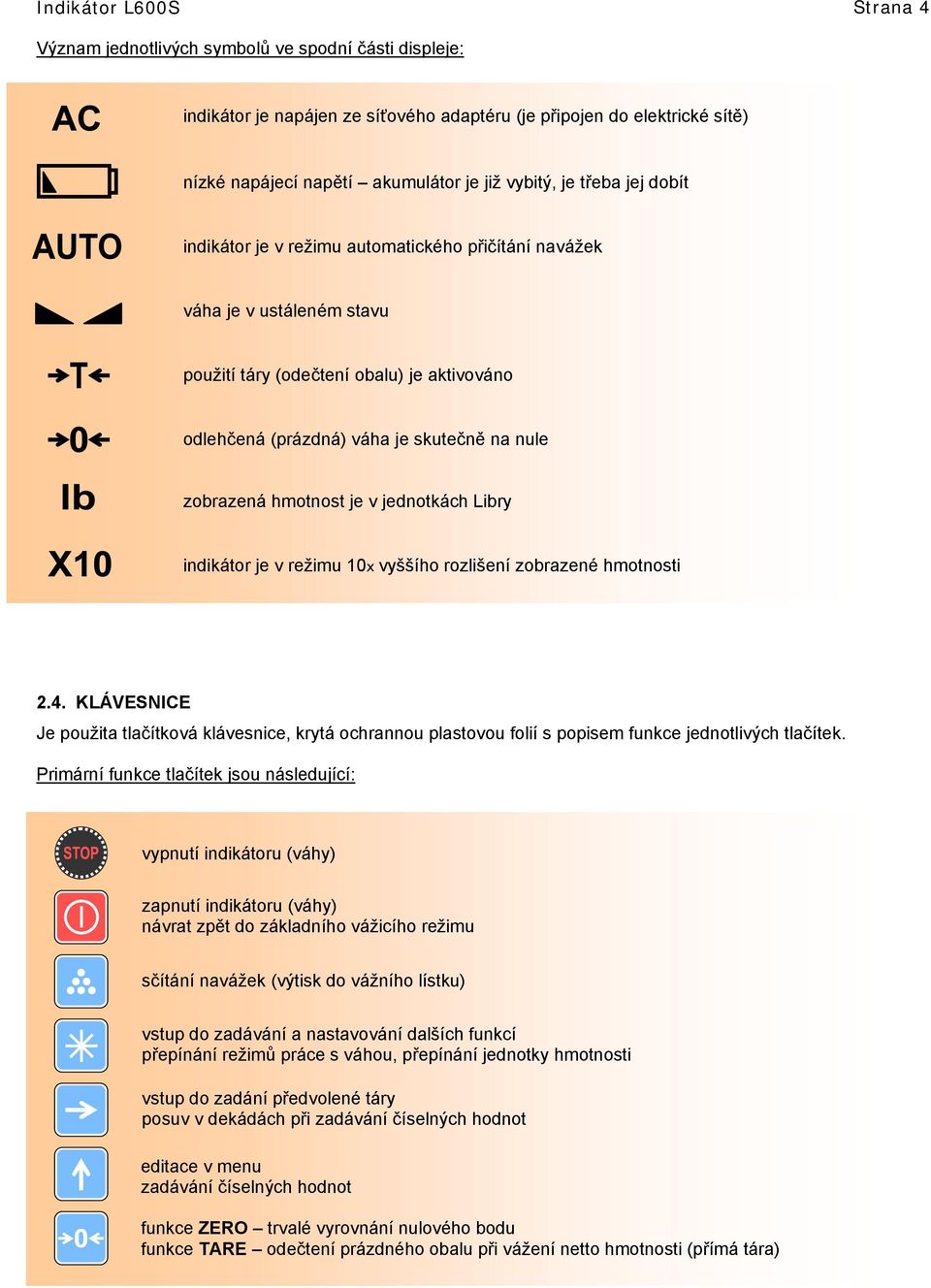 zobrazená hmotnost je v jednotkách Libry indikátor je v režimu 10x vyššího rozlišení zobrazené hmotnosti 2.4.