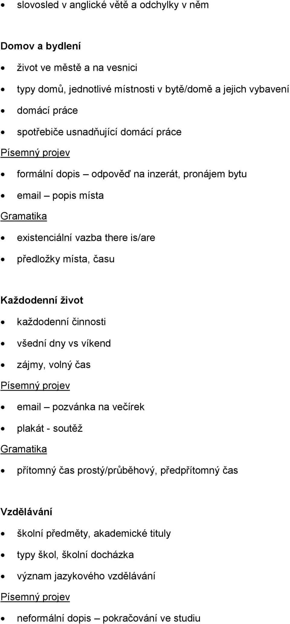 místa, času Každodenní život každodenní činnosti všední dny vs víkend zájmy, volný čas email pozvánka na večírek plakát - soutěž přítomný čas