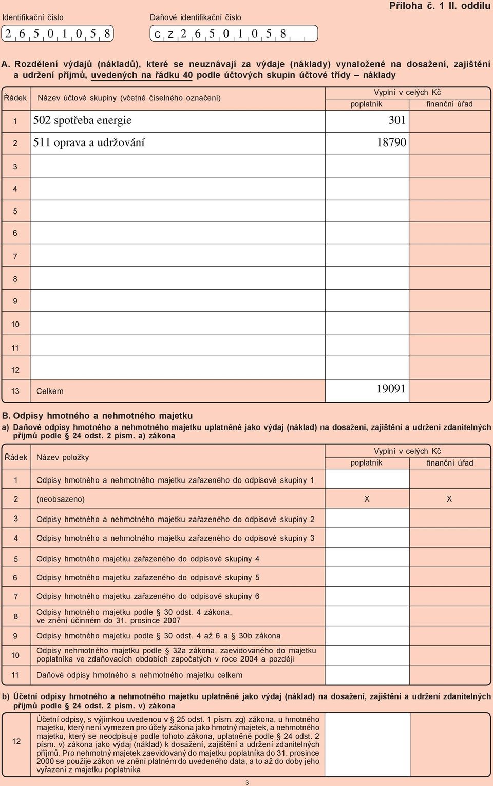 skupiny (včetně číselného označení) 0 spotřeba energie oprava a udržování 0 90 9 0 Celkem 909 B.