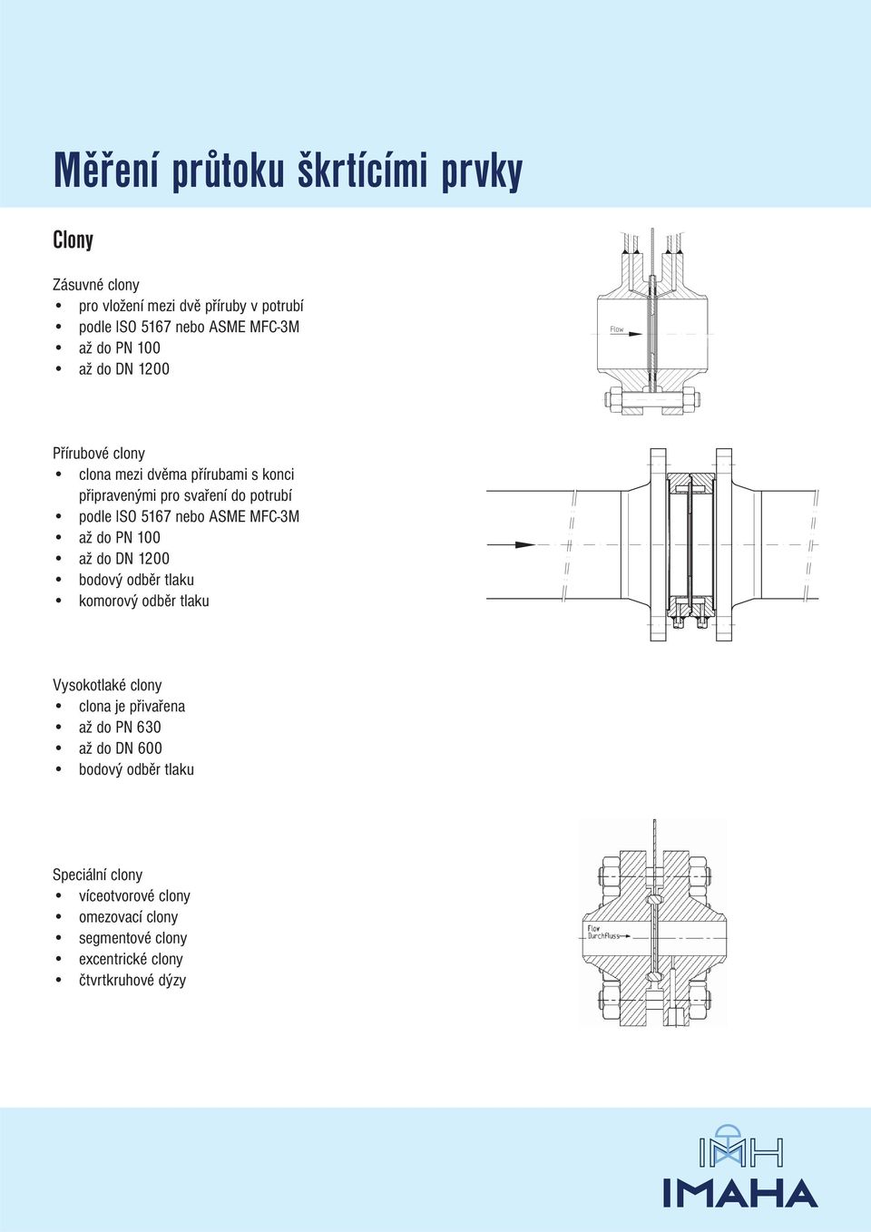 1200 bodový odběr tlaku komorový odběr tlaku Vysokotlaké clony clona je přivařena až do PN 630 až do DN 600