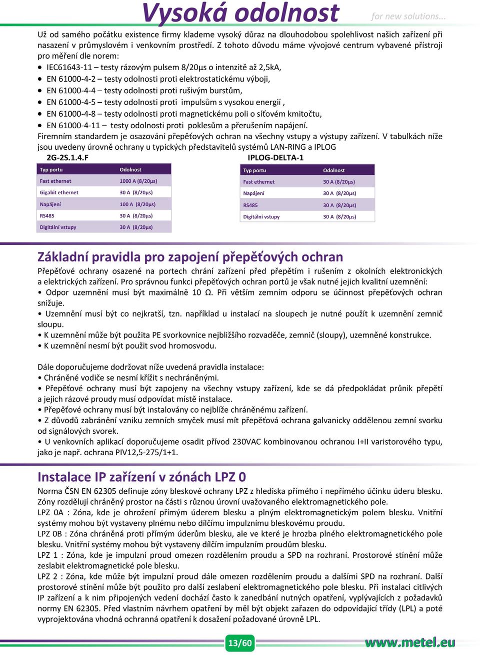 výboji, EN 61000-4-4 testy odolnosti proti rušivým burstům, EN 61000-4-5 testy odolnosti proti impulsům s vysokou energií, EN 61000-4-8 testy odolnosti proti magnetickému poli o síťovém kmitočtu, EN