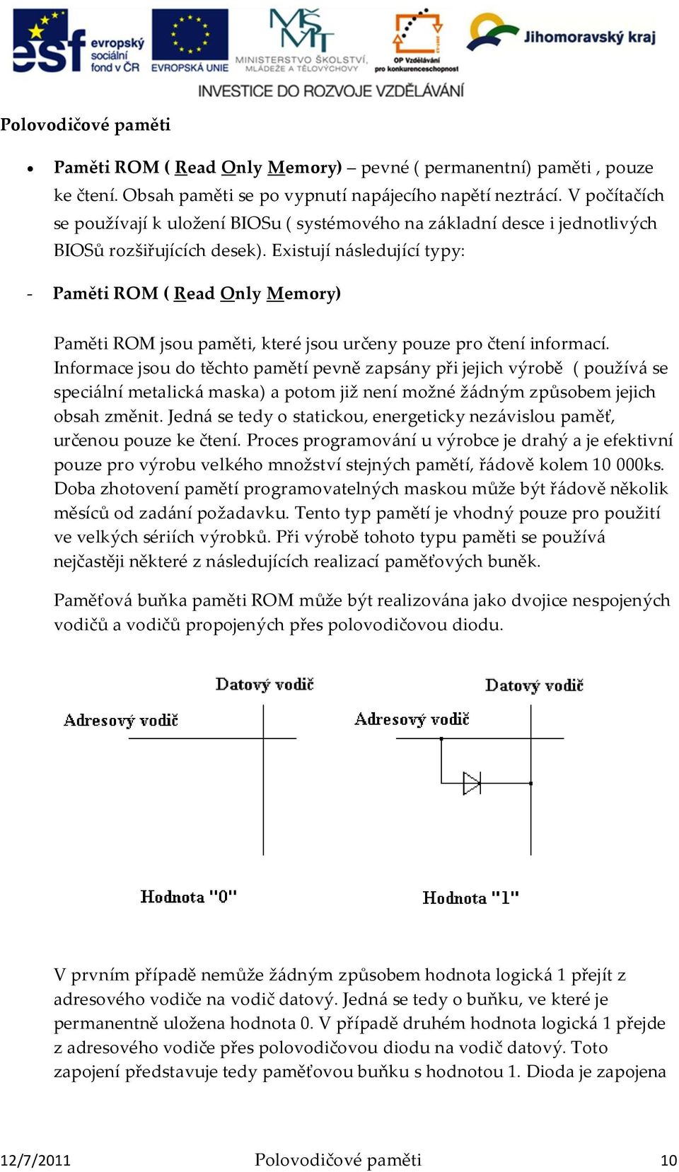 Existují n{sledující typy: - Paměti ROM ( Read Only Memory) Paměti ROM jsou paměti, které jsou určeny pouze pro čtení informací.