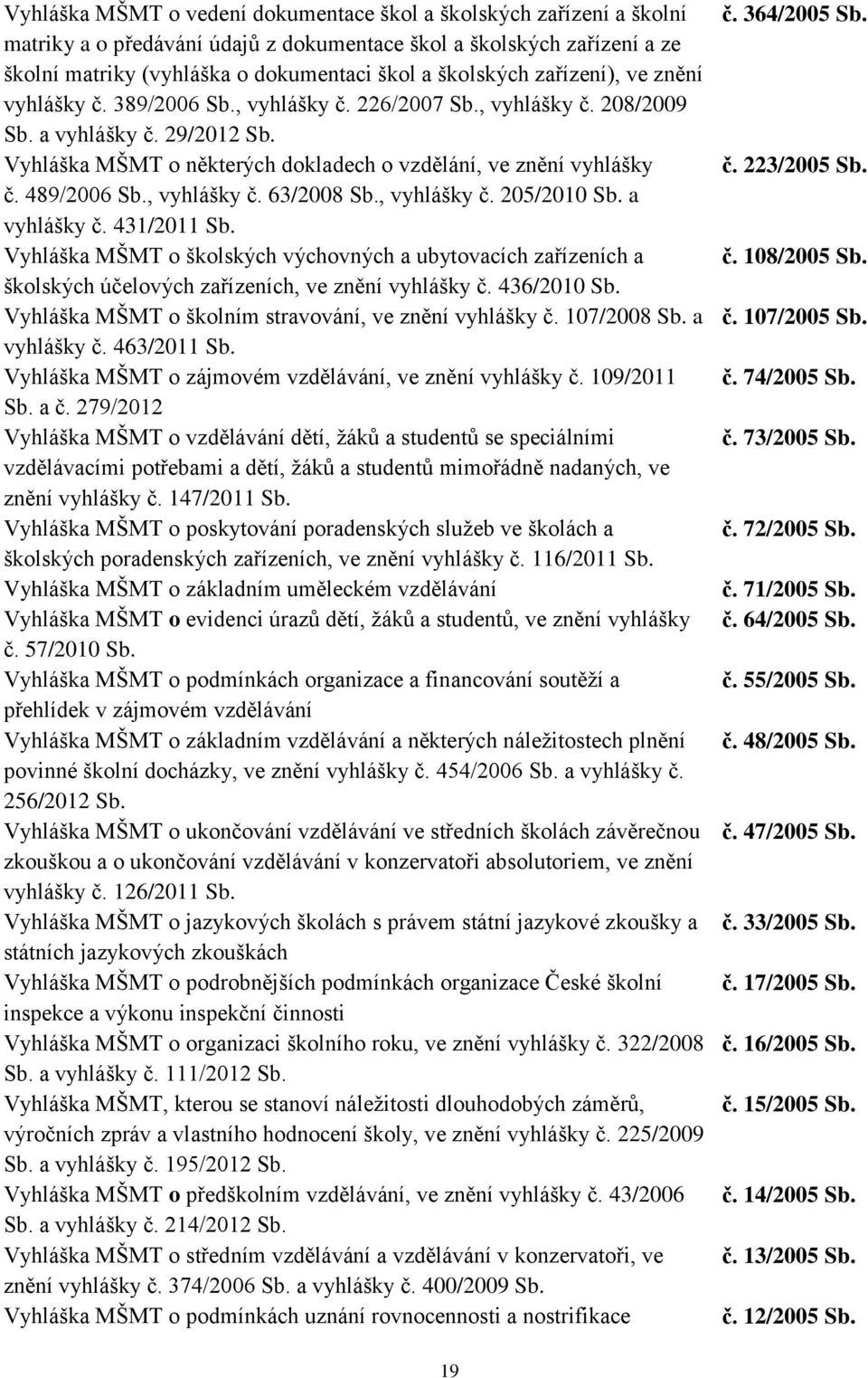 489/2006 Sb., vyhlášky č. 63/2008 Sb., vyhlášky č. 205/2010 Sb. a vyhlášky č. 431/2011 Sb.