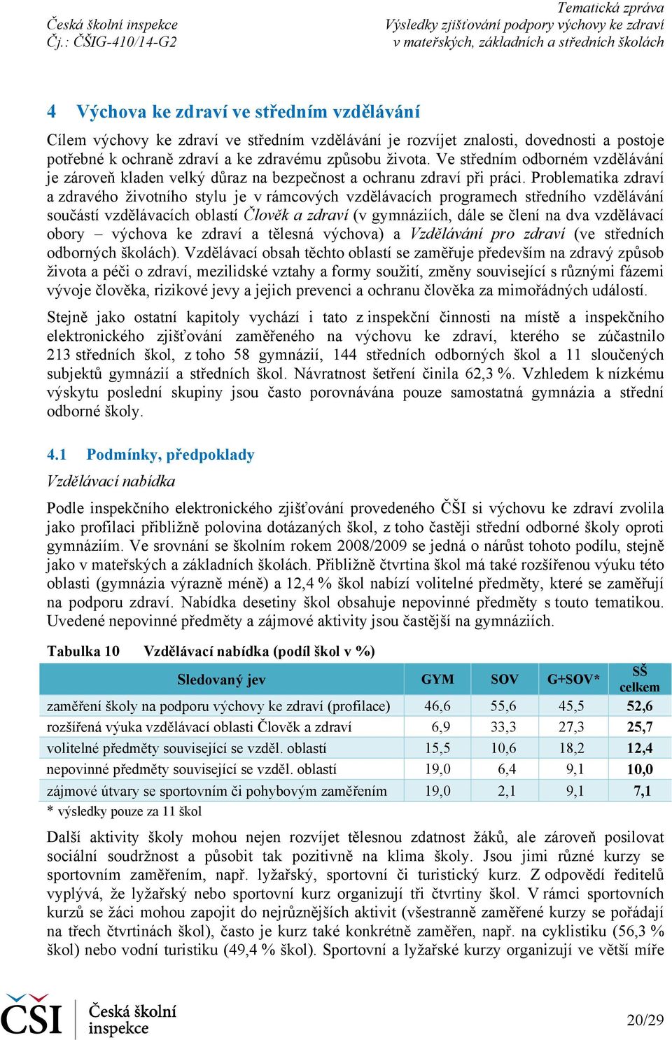 Problematika zdraví a zdravého životního stylu je v rámcových vzdělávacích programech středního vzdělávání součástí vzdělávacích oblastí Člověk a zdraví (v gymnáziích, dále se člení na dva vzdělávací