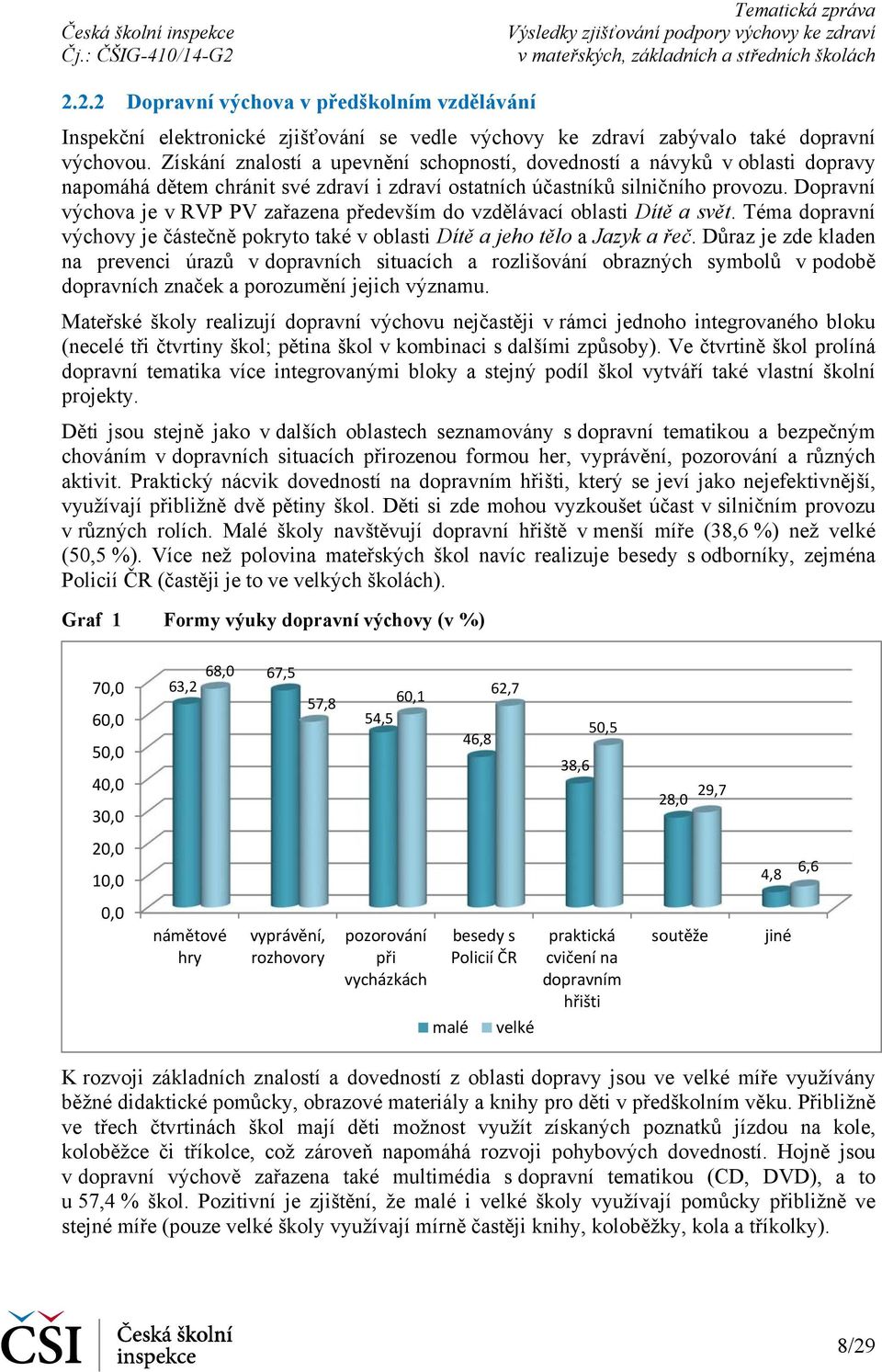 Dopravní výchova je v RVP PV zařazena především do vzdělávací oblasti Dítě a svět. Téma dopravní výchovy je částečně pokryto také v oblasti Dítě a jeho tělo a Jazyk a řeč.