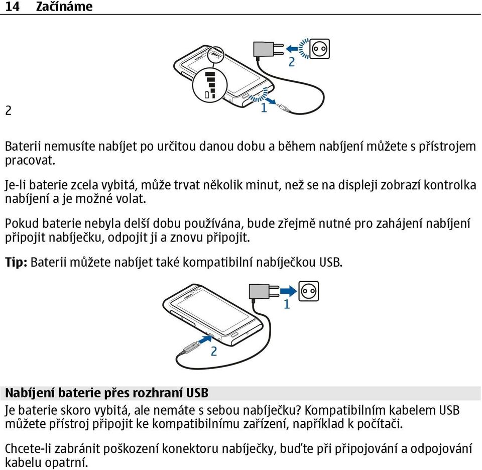 Pokud baterie nebyla delší dobu používána, bude zřejmě nutné pro zahájení nabíjení připojit nabíječku, odpojit ji a znovu připojit.