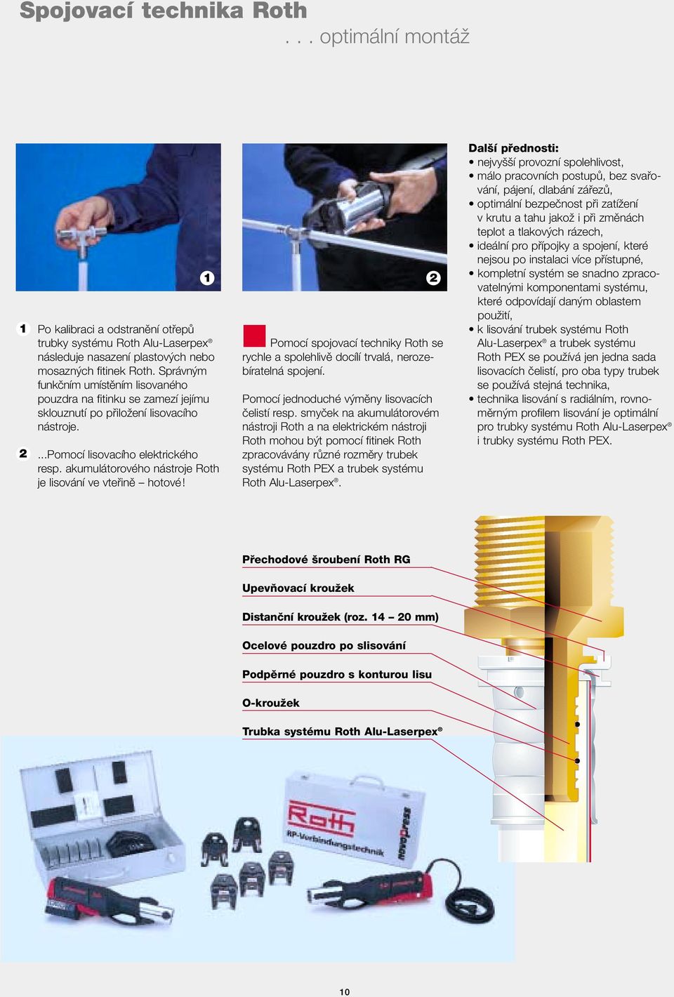 akumulátorového nástroje Roth je lisování ve vtefiinû hotové! 1 Pomocí spojovací techniky Roth se rychle a spolehlivû docílí trvalá, nerozebíratelná spojení.