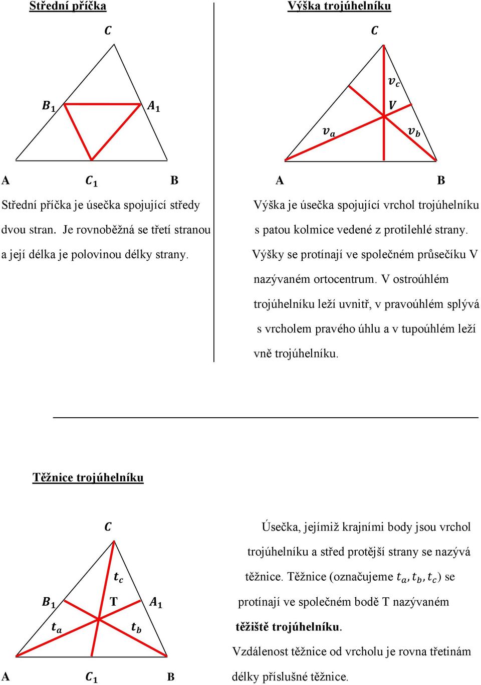 V ostroúhlém trojúhelníku leţí uvnitř, v pravoúhlém splývá s vrcholem pravého úhlu a v tupoúhlém leţí vně trojúhelníku.