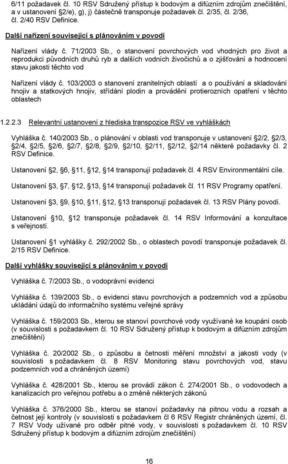 , o stanovení povrchových vod vhodných pro život a reprodukci původních druhů ryb a dalších vodních živočichů a o zjišťování a hodnocení stavu jakosti těchto vod Nařízení vlády č.