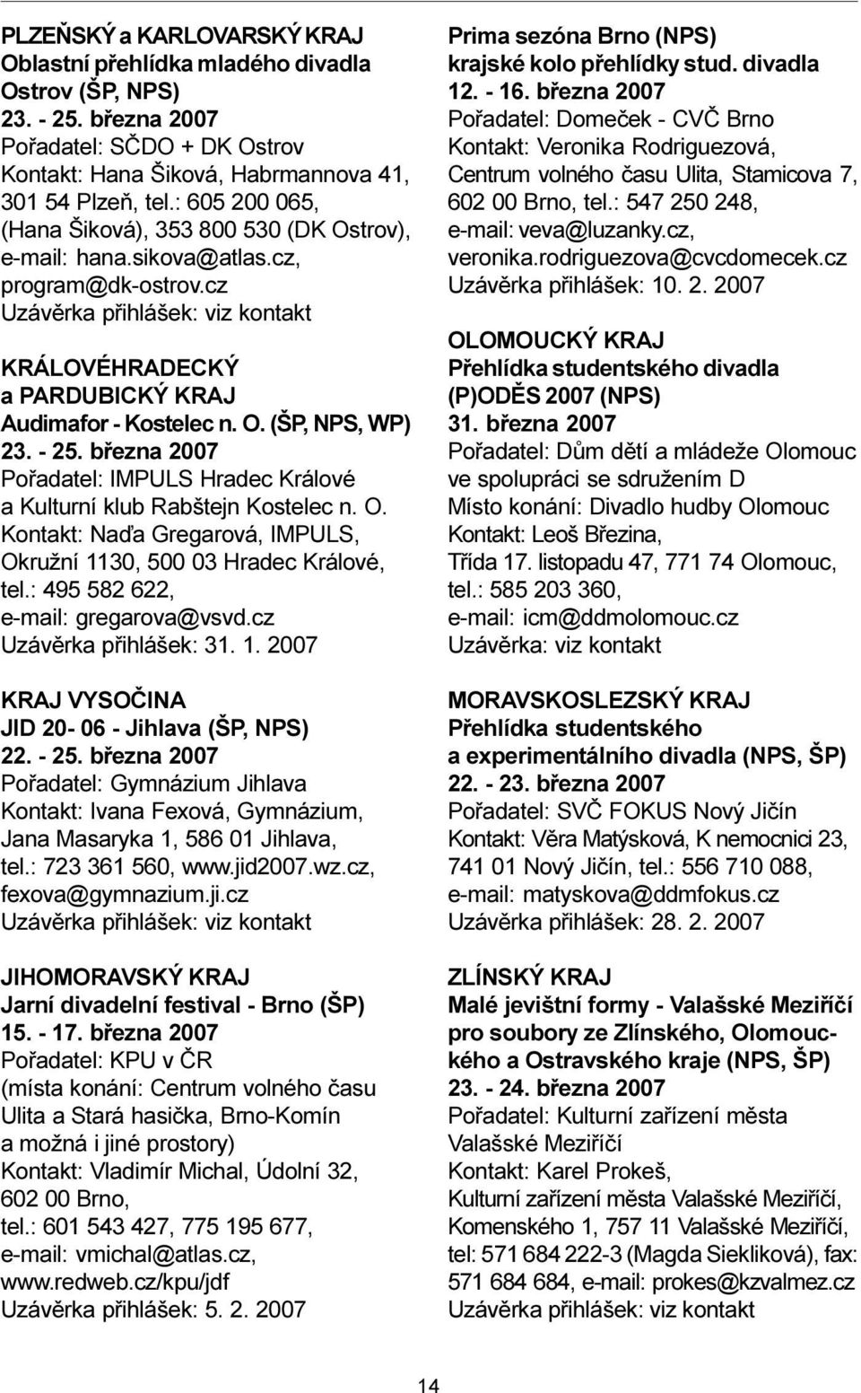 - 25. bøezna 2007 Poøadatel: IMPULS Hradec Králové a Kulturní klub Rabštejn Kostelec n. O. Kontakt: Naïa Gregarová, IMPULS, Okružní 1130, 500 03 Hradec Králové, tel.