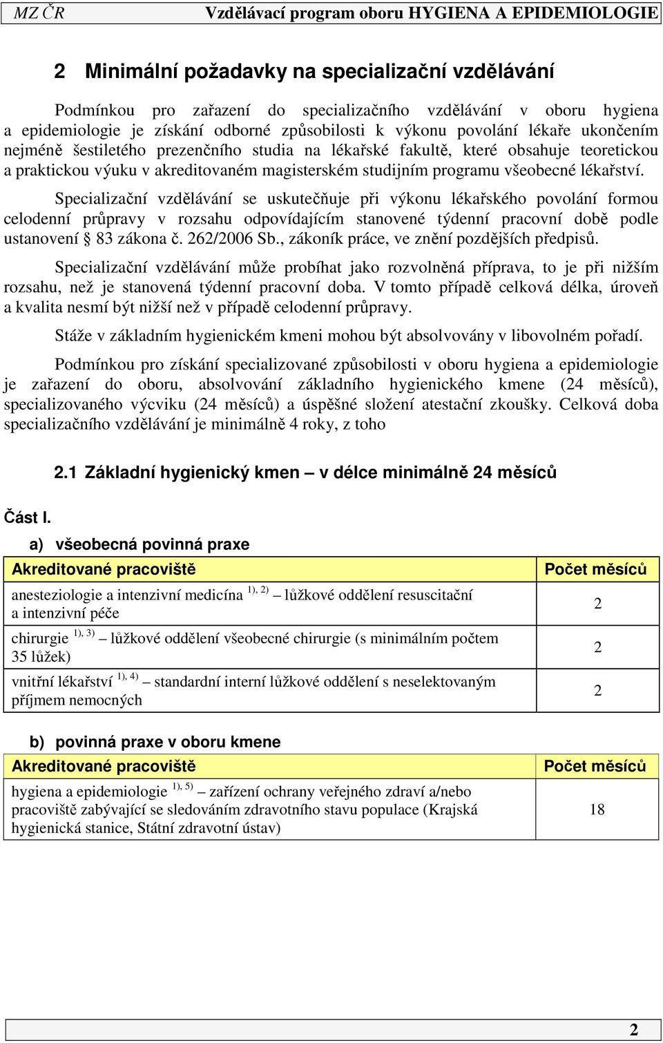 Specializační vzdělávání se uskutečňuje při výkonu lékařského povolání formou celodenní průpravy v rozsahu odpovídajícím stanovené týdenní pracovní době podle ustanovení 83 zákona č. 262/2006 Sb.