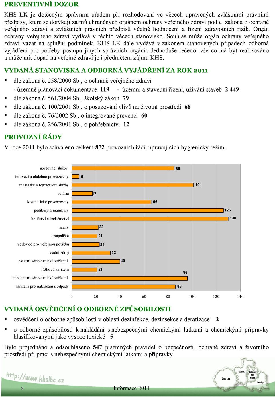 Souhlas může orgán ochrany veřejného zdraví vázat na splnění podmínek. KHS LK dále vydává v zákonem stanovených případech odborná vyjádření pro potřeby postupu jiných správních orgánů.