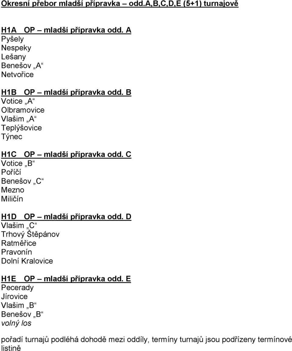 B Votice A Olbramovice Vlašim A Teplýšovice Týnec H1C OP mladší přípravka odd.