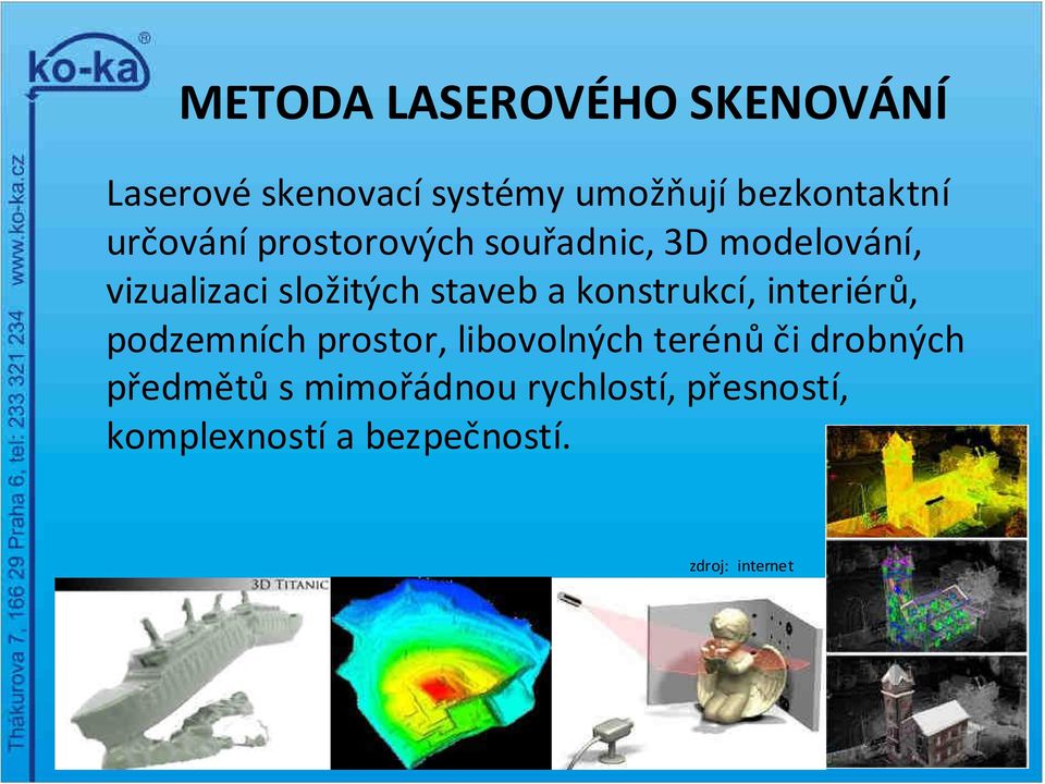 konstrukcí, interiérů, podzemních prostor, libovolných terénůči drobných