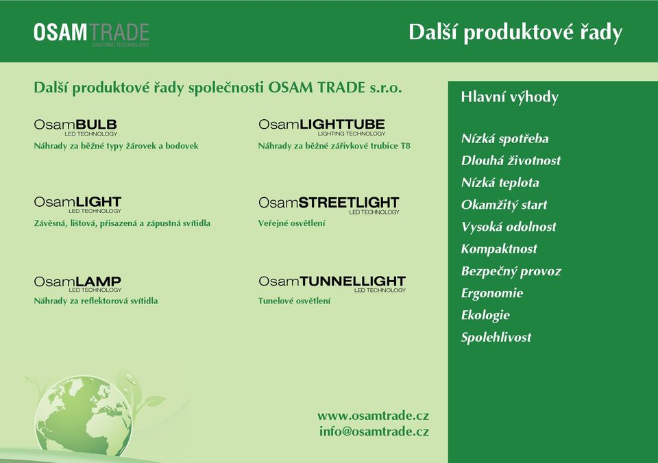 lištová, pisazená a zápustná svítidla OsamLAMP Náhrady za reflektorová svítidla OsamLIGHTTUBE LIGHTING TECHNOLOGY Náhrady za bžné