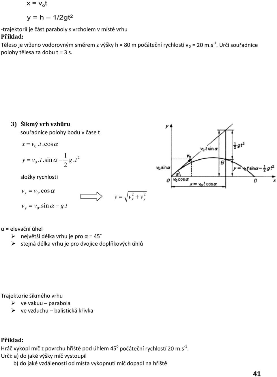 cosα v y = v.sinα g.