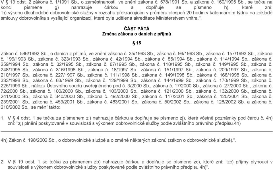 na základě smlouvy dobrovolníka s vysílající organizací, které byla udělena akreditace Ministerstvem vnitra.". ČÁST PÁTÁ Změna zákona o daních z příjmů 15 Zákon č. 586/1992 Sb.