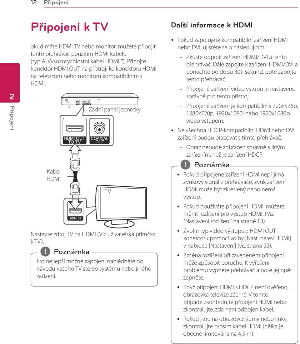 Pro nejlepší možné zapojení nahlédněte do návodu vašeho TV stereo systému nebo jiného zařízení.