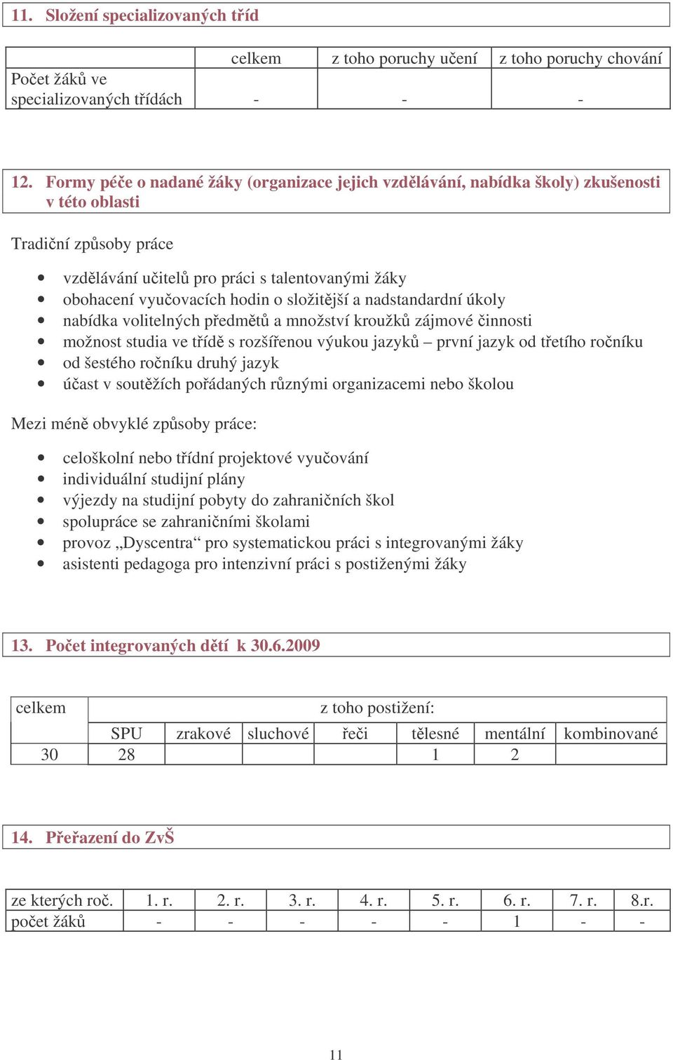 složitjší a nadstandardní úkoly nabídka volitelných pedmt a množství kroužk zájmové innosti možnost studia ve tíd s rozšíenou výukou jazyk první jazyk od tetího roníku od šestého roníku druhý jazyk