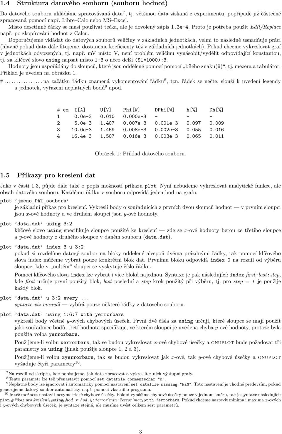 Doporučujeme vkládat do datových souborů veličiny v základních jednotkách, velmi to následně usnadňuje práci (hlavně pokud data dále fitujeme, dostaneme koeficienty též v základních jednotkách).