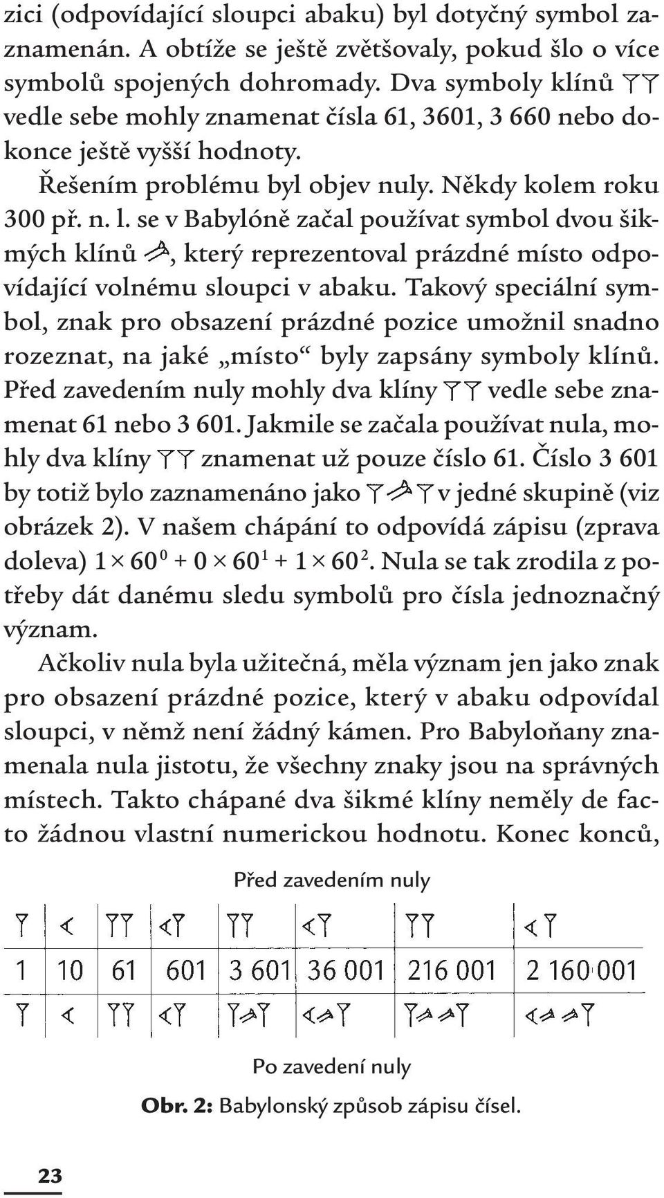 se v Babylóně začal používat symbol dvou šikmých klínů, který reprezentoval prázdné místo odpovídající volnému sloupci v abaku.