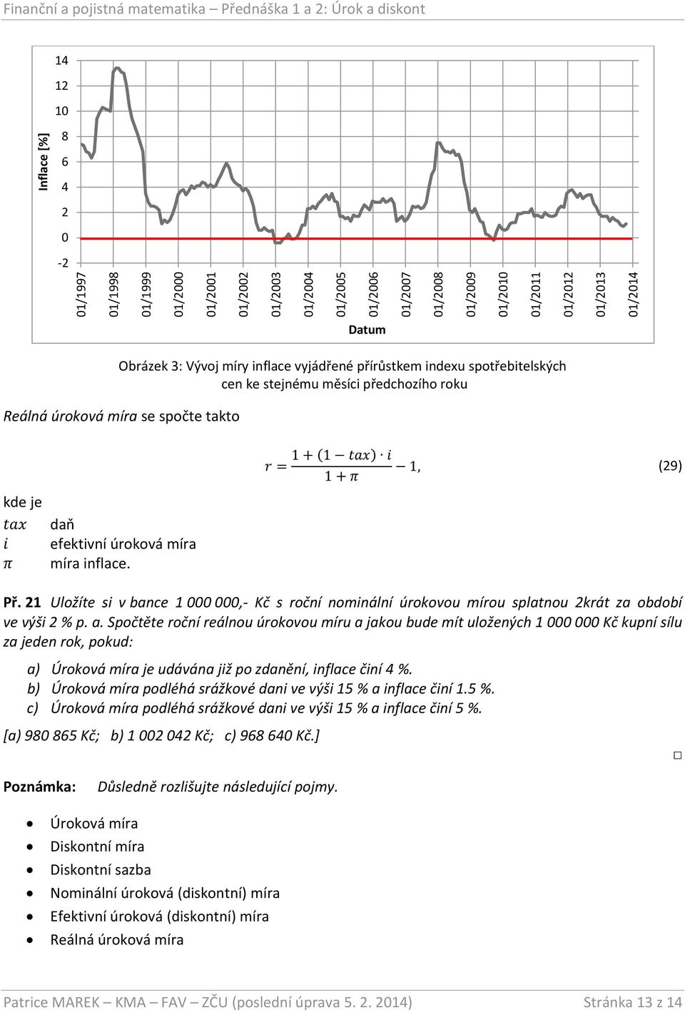 kde je tax i π daň efektivní úroková míra míra inflace. r = 1 + (1 tax) i 1 + π 1, (29) Př.