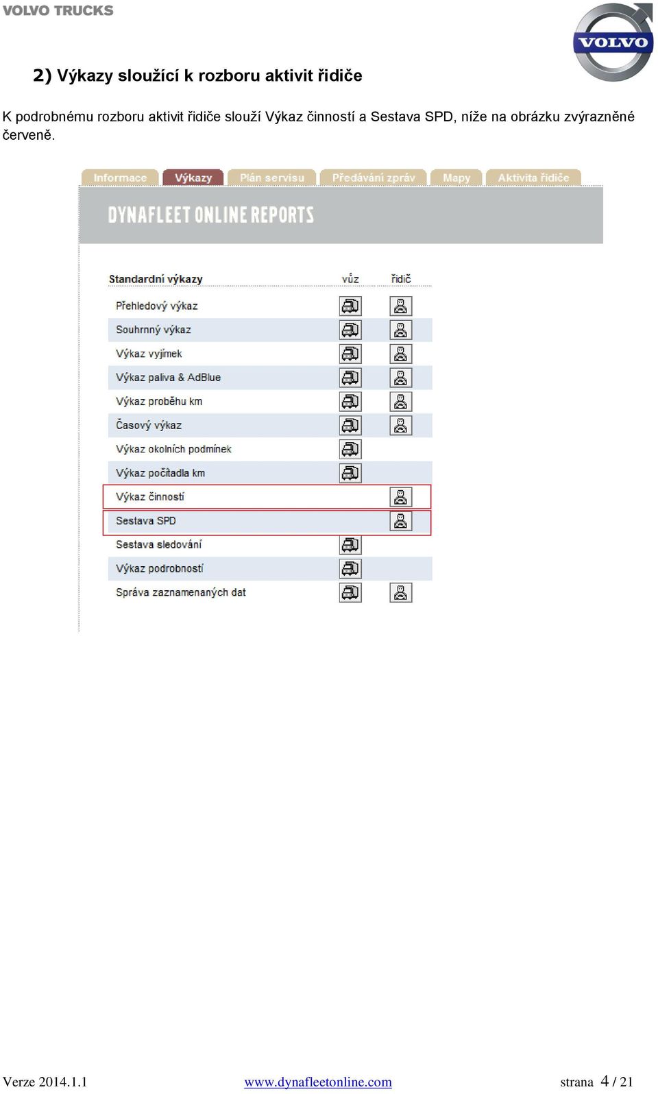 činností a Sestava SPD, níže na obrázku zvýrazněné