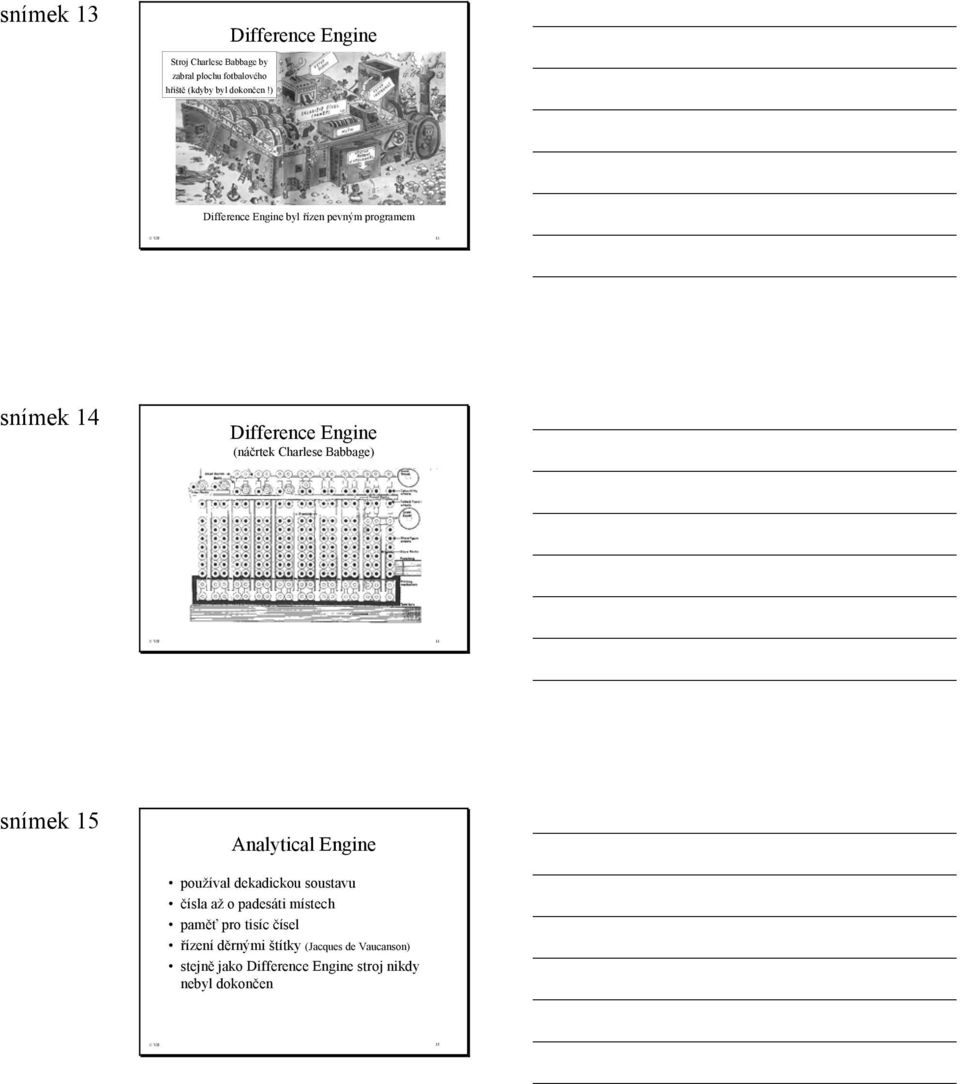 VJJ 14 snímek 15 Analytical Engine používal dekadickou soustavu čísla až o padesáti místech paměť pro tisíc