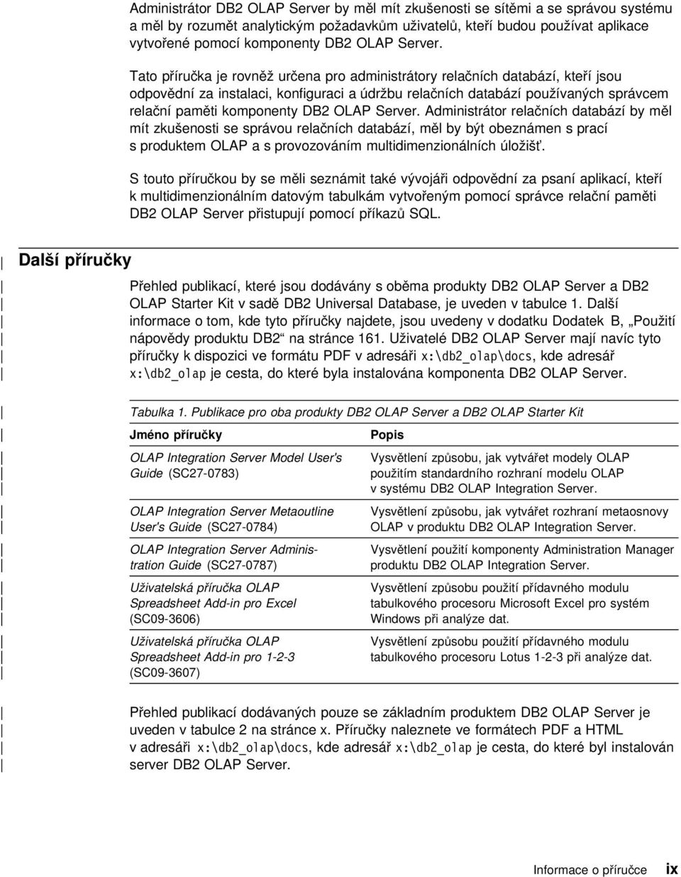 Tato příručka je rovněž určena pro administrátory relačních databází, kteří jsou odpovědní za instalaci, konfiguraci a údržbu relačních databází používaných správcem relační paměti komponenty DB2 