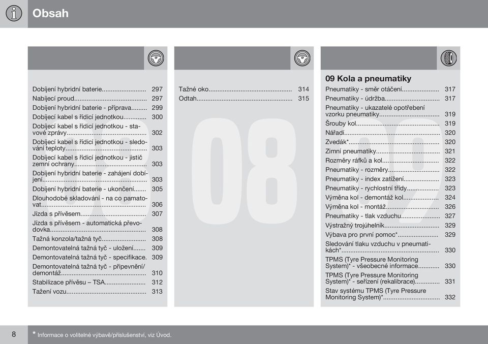 .. 303 Dobíjení hybridní baterie - ukončení... 305 Dlouhodobé skladování - na co pamatovat... 306 Jízda s přívěsem... 307 Jízda s přívěsem - automatická převodovka... 308 Tažná konzola/tažná tyč.