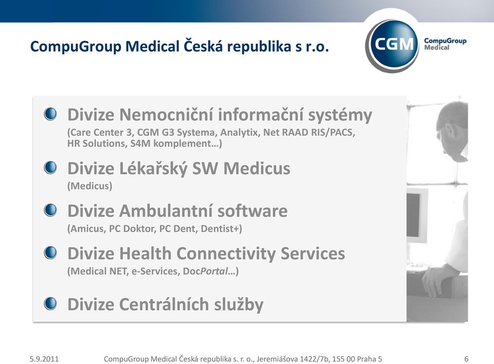 Ambulantní software (Amicus, PC Doktor, PC Dent, Dentist+) Divize Health Connectivity Services (Medical NET,