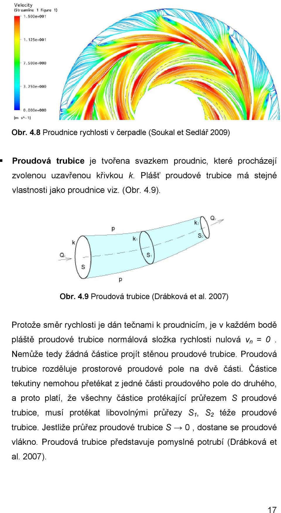 007) Protože směr rychlosti je dán tečnami k proudnicím, je každém bodě pláště proudoé trubice normáloá složka rychlosti nuloá n = 0. Nemůže tedy žádná částice projít stěnou proudoé trubice.