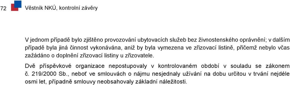 zřizovací listiny u zřizovatele. Dvě příspěvkové organizace nepostupovaly v kontrolovaném období v souladu se zákonem č. 219/2000 Sb.