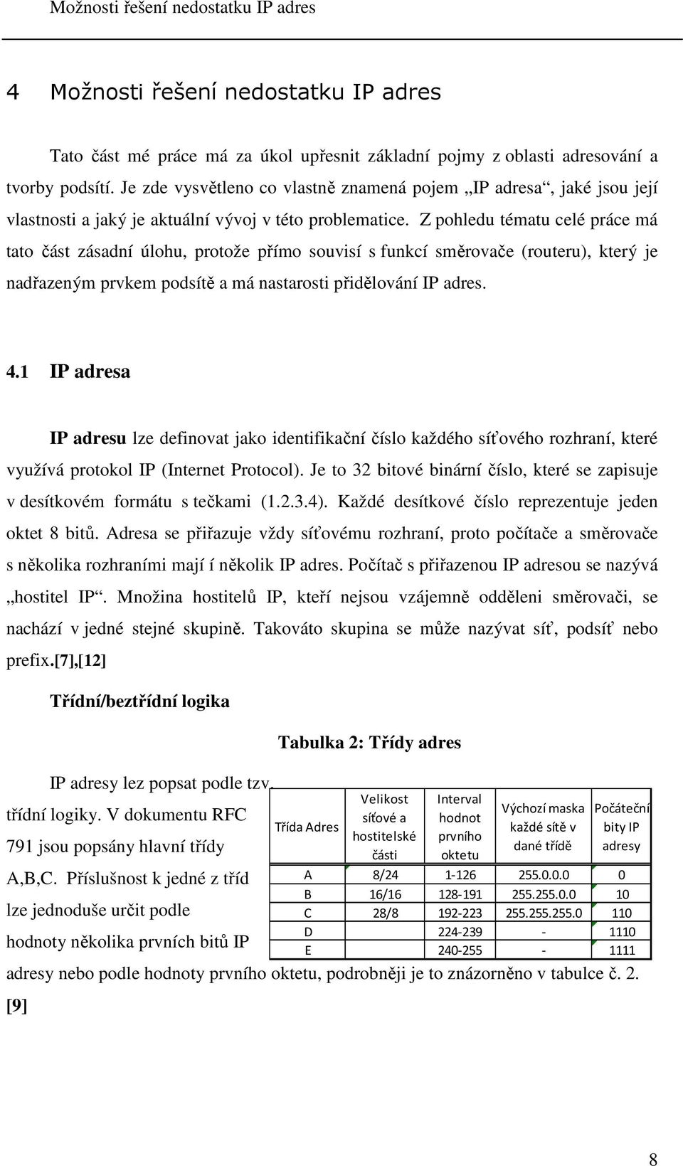 Z pohledu tématu celé práce má tato část zásadní úlohu, protože přímo souvisí s funkcí směrovače (routeru), který je nadřazeným prvkem podsítě a má nastarosti přidělování IP adres. 4.