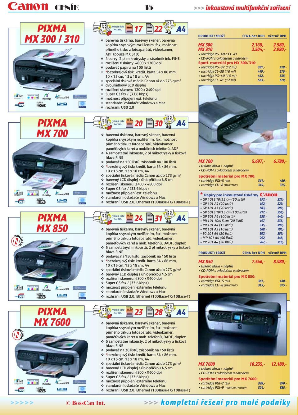 rozlišení tiskárny: 4800 x 1200 dpi! podavač papíru na 100 listů! *bezokrajový tisk: kredit. karta 54 x 86 mm, 10 x 15 cm, 13 x 18 cm,! speciální tisková média Canon až do 273 g/m 2!