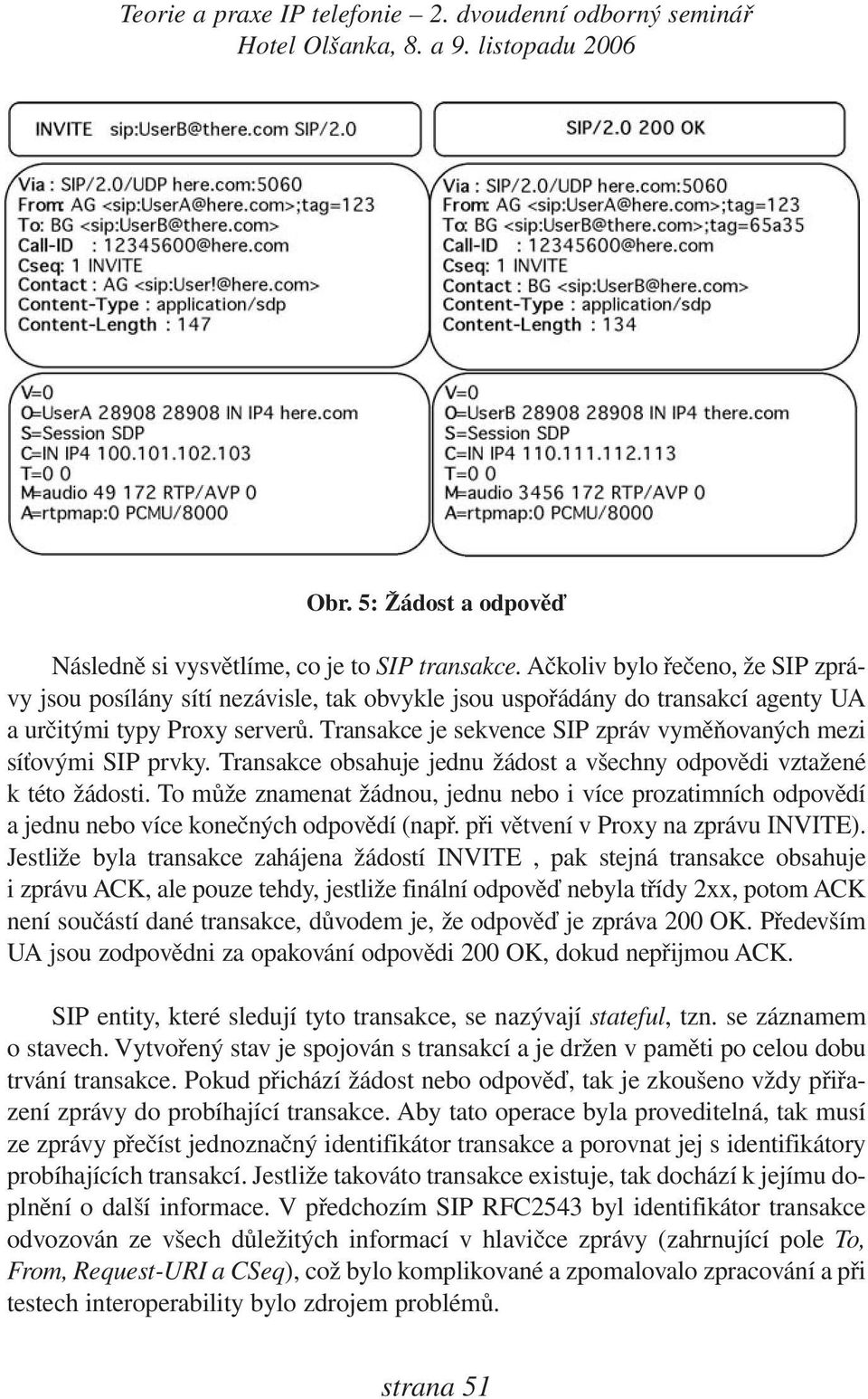 Transakce je sekvence SIP zpráv vyměňovaných mezi síťovými SIP prvky. Transakce obsahuje jednu žádost a všechny odpovědi vztažené k této žádosti.
