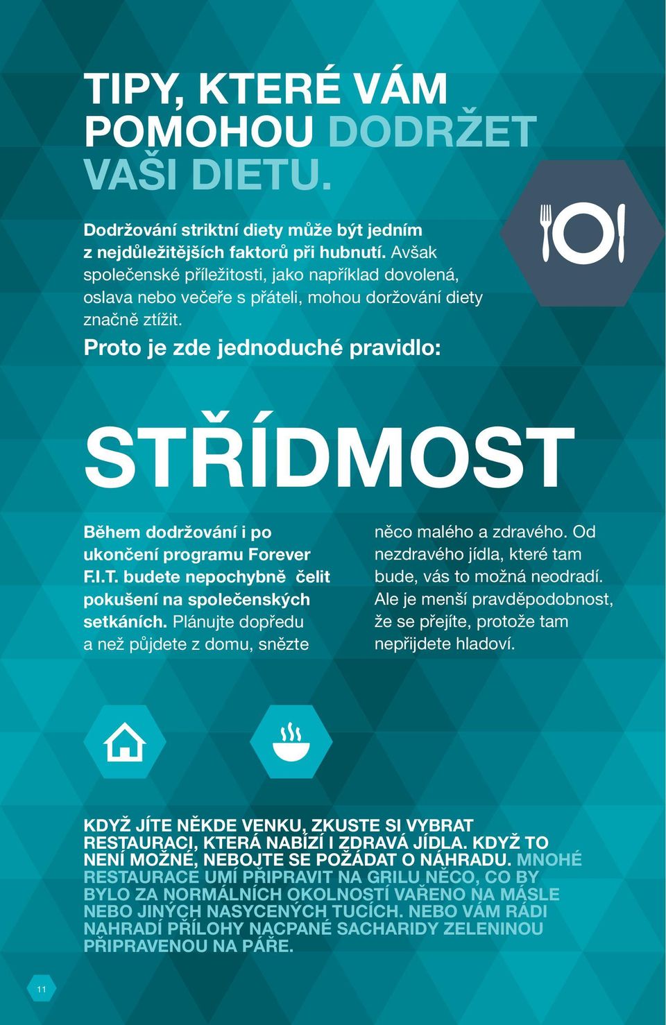 Proto je zde jednoduché pravidlo: STŘÍDMOST Během dodržování i po ukončení programu Forever F.I.T. budete nepochybně čelit pokušení na společenských setkáních.