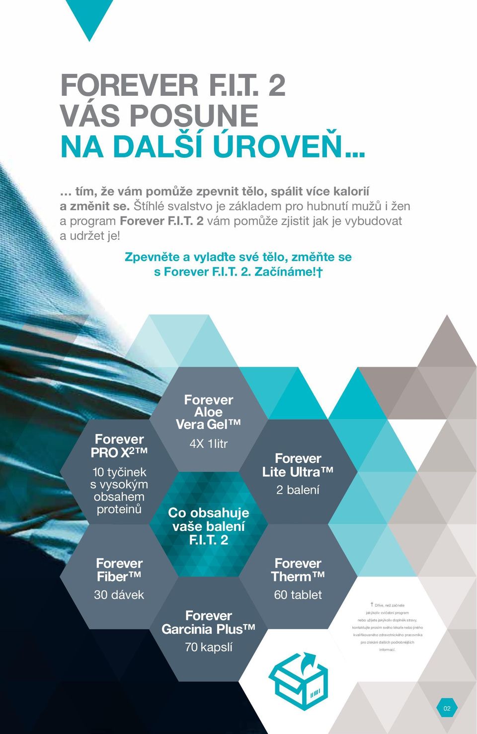 Forever PRO X 2 10 tyčinek s vysokým obsahem proteinů Forever Fiber 30 dávek Forever Aloe Vera Gel 4X 1litr Co obsahuje vaše balení F.I.T.
