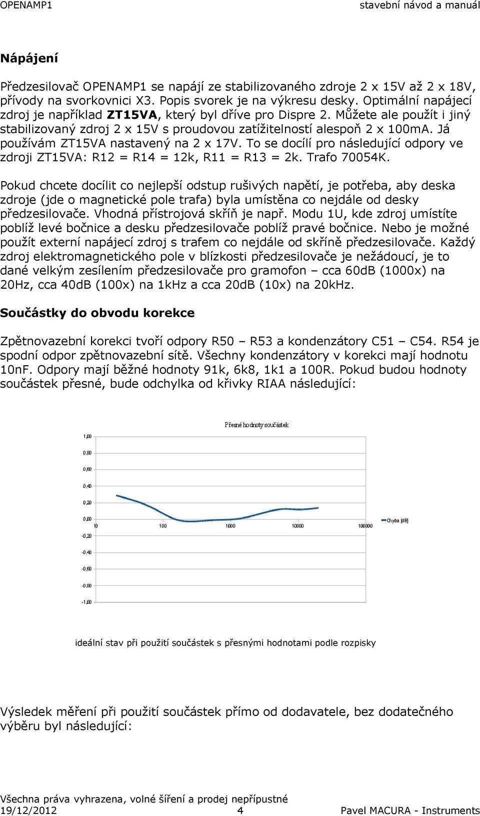 Já používám ZT15VA nastavený na 2 x 17V. To se docílí pro následující odpory ve zdroji ZT15VA: R12 = R14 = 12k, R11 = R13 = 2k. Trafo 70054K.