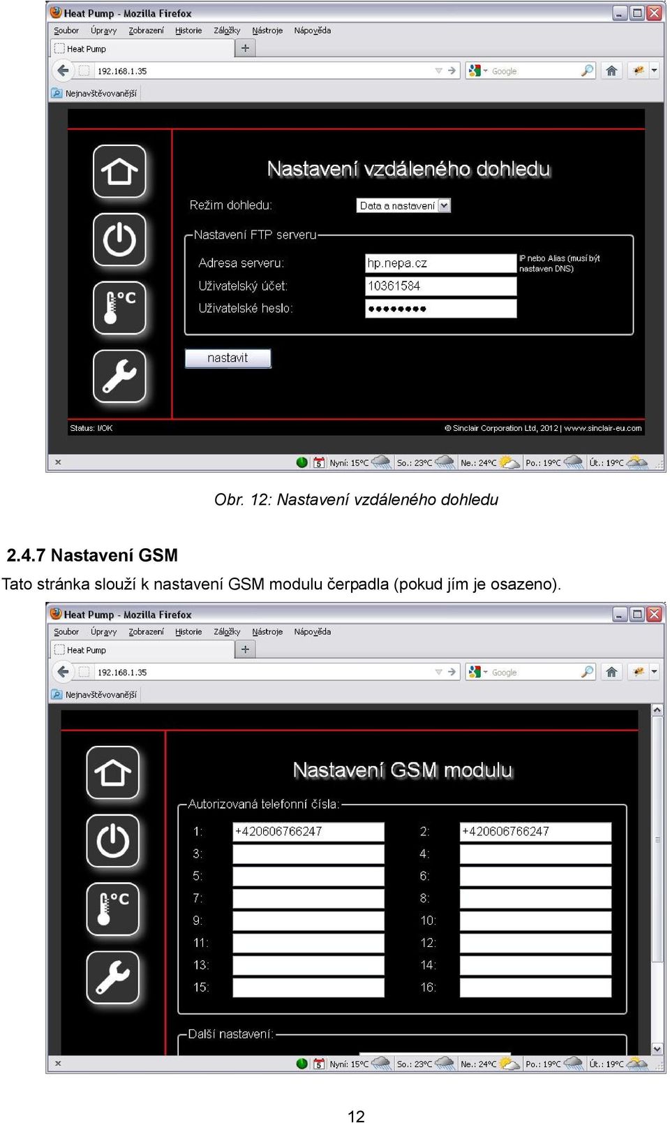 7 Nastavení GSM Tato stránka