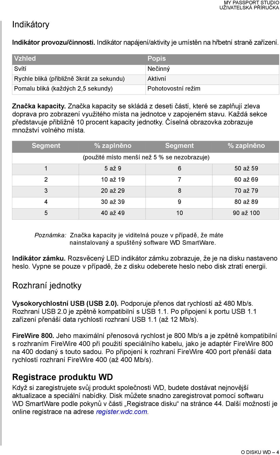Značka kapacity se skládá z deseti částí, které se zaplňují zleva doprava pro zobrazení využitého místa na jednotce v zapojeném stavu. Každá sekce představuje přibližně 10 procent kapacity jednotky.