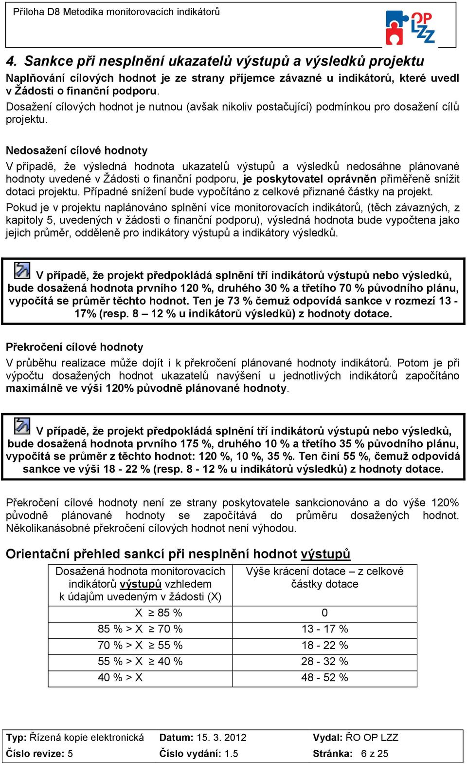 Nedosažení cílové hodnoty V případě, že výsledná hodnota ukazatelů výstupů a výsledků nedosáhne plánované hodnoty uvedené v Žádosti o finanční podporu, je poskytovatel oprávněn přiměřeně snížit