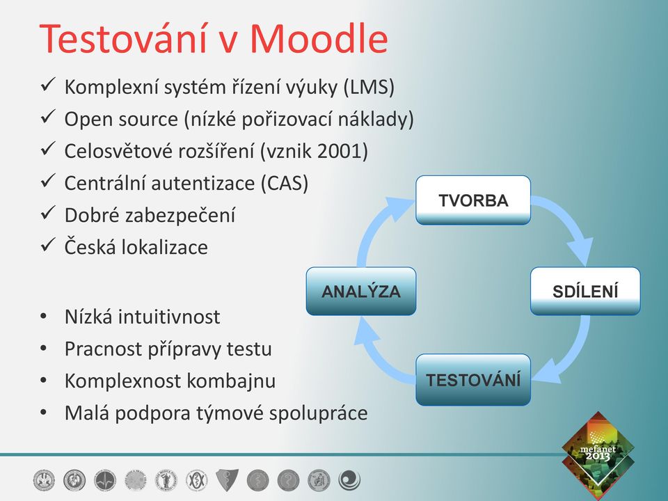 (CAS) Dobré zabezpečení Česká lokalizace Nízká intuitivnost Pracnost přípravy