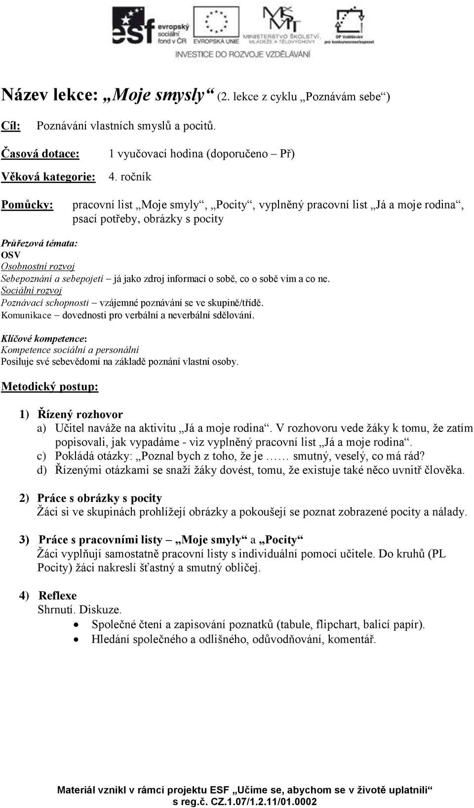 zdroj informací o sobě, co o sobě vím a co ne. Sociální rozvoj Poznávací schopnosti vzájemné poznávání se ve skupině/třídě. Komunikace dovednosti pro verbální a neverbální sdělování.