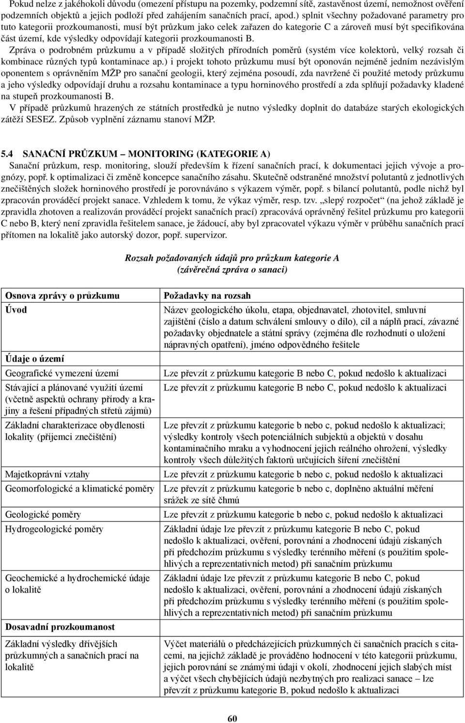 kategorii prozkoumanosti B. Zpráva o podrobném průzkumu a v případě složitých přírodních poměrů (systém více kolektorů, velký rozsah či kombinace různých typů kontaminace ap.