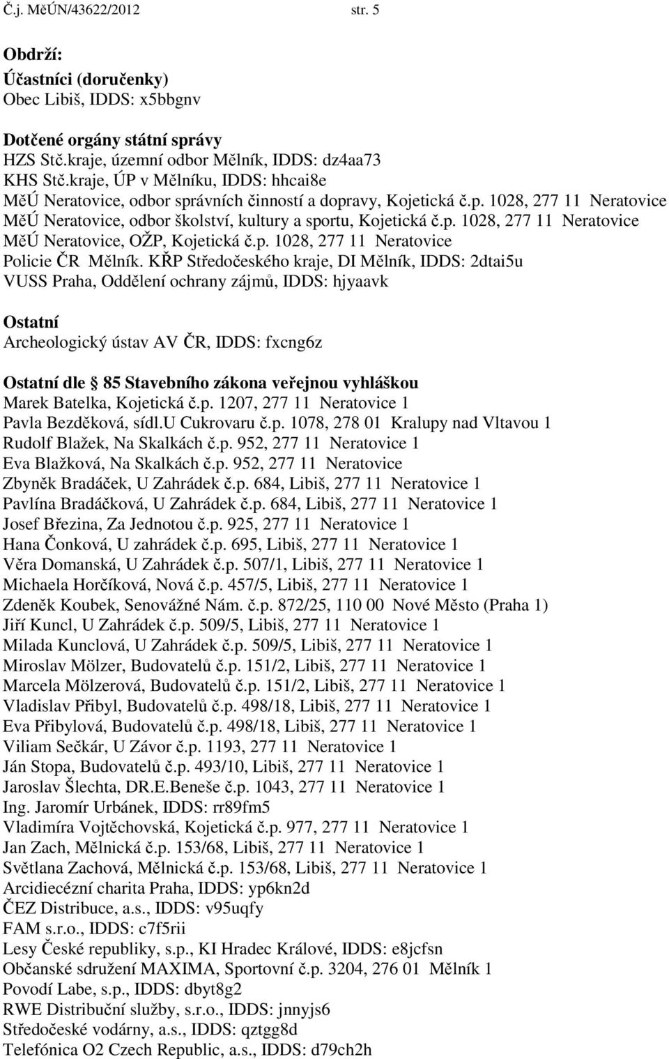 p. 1028, 277 11 Neratovice Policie ČR Mělník.