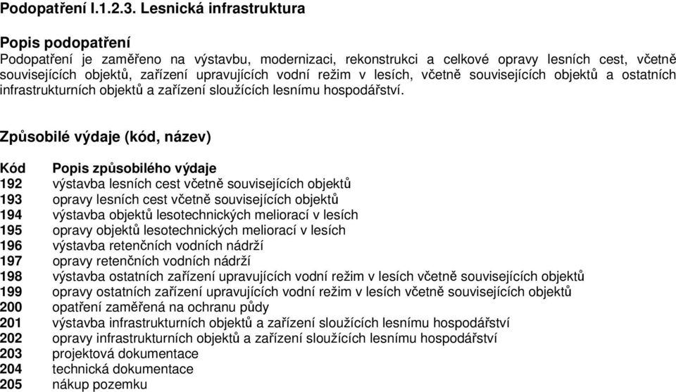 v lesích, včetně souvisejících objektů a ostatních infrastrukturních objektů a zařízení sloužících lesnímu hospodářství.