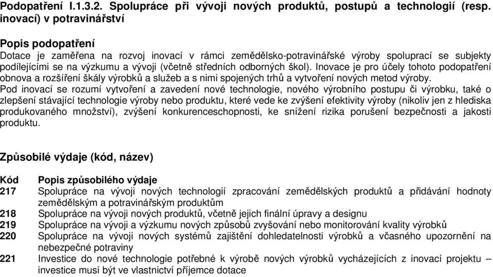 odborných škol). Inovace je pro účely tohoto podopatření obnova a rozšíření škály výrobků a služeb a s nimi spojených trhů a vytvoření nových metod výroby.