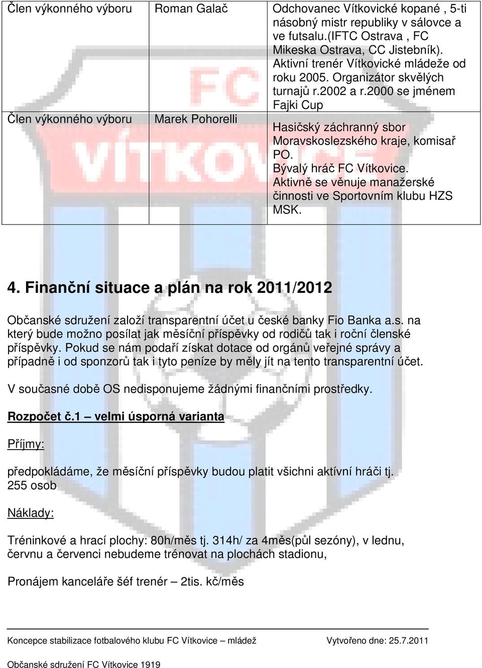 Koncepce stabilizace fotbalového klubu FC Vítkovice - mládež - PDF Stažení  zdarma